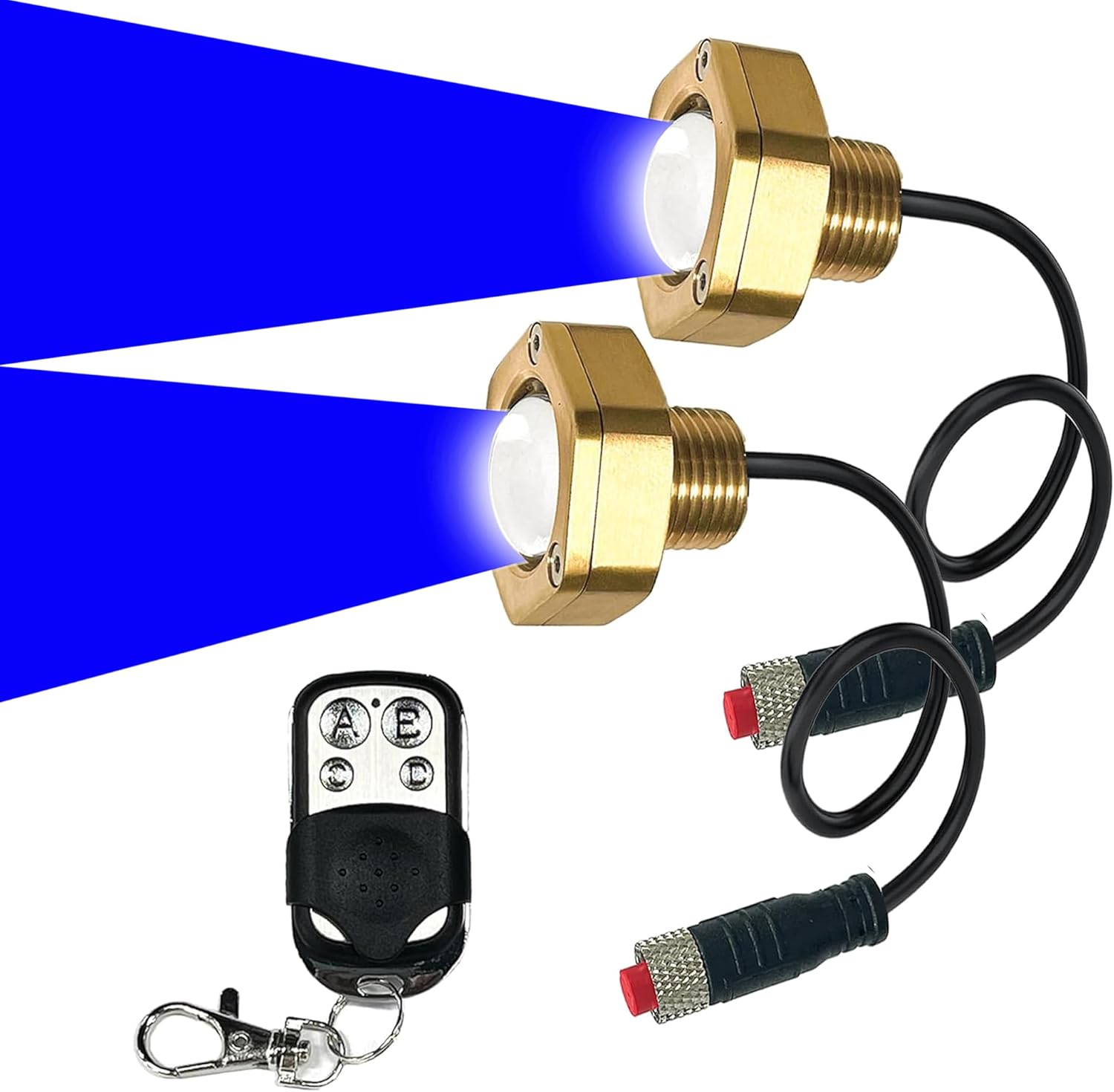 2Pcs Blue Standard 1/2" NPT Boat Drain Plug Light with APP RF Remote Control,Underwater LED Boat Light,40W 4100LM IP68 Waterproof Smart Cooling System for Yachts, Kayaks, Docks