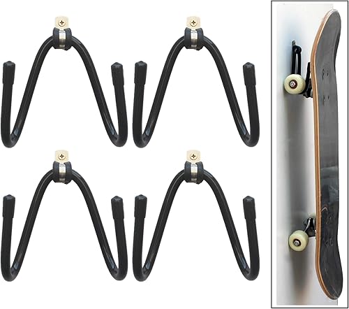 YYST Soporte de pared para monopatín para colgar en la pared, con herrajes, no incluye tabla, estilo W, paquete de 4 unidades