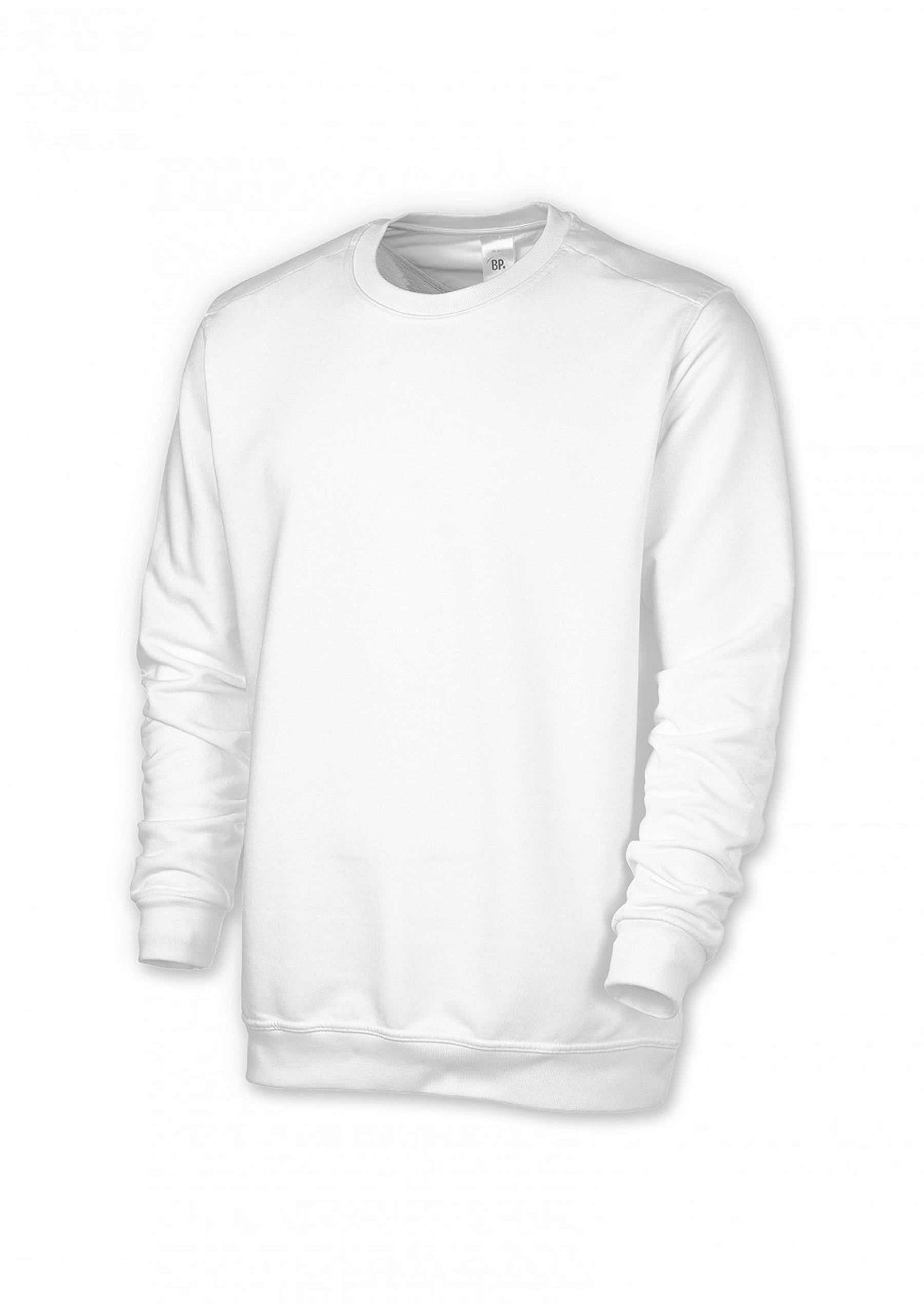 BP 1623-193-21-XL bluza sportowa unisex, długie rękawy, okrągły dekolt, ściągacze na rękawach i obszyciu, 320,00 g/m² wzmocniona bawełna, biała, XL