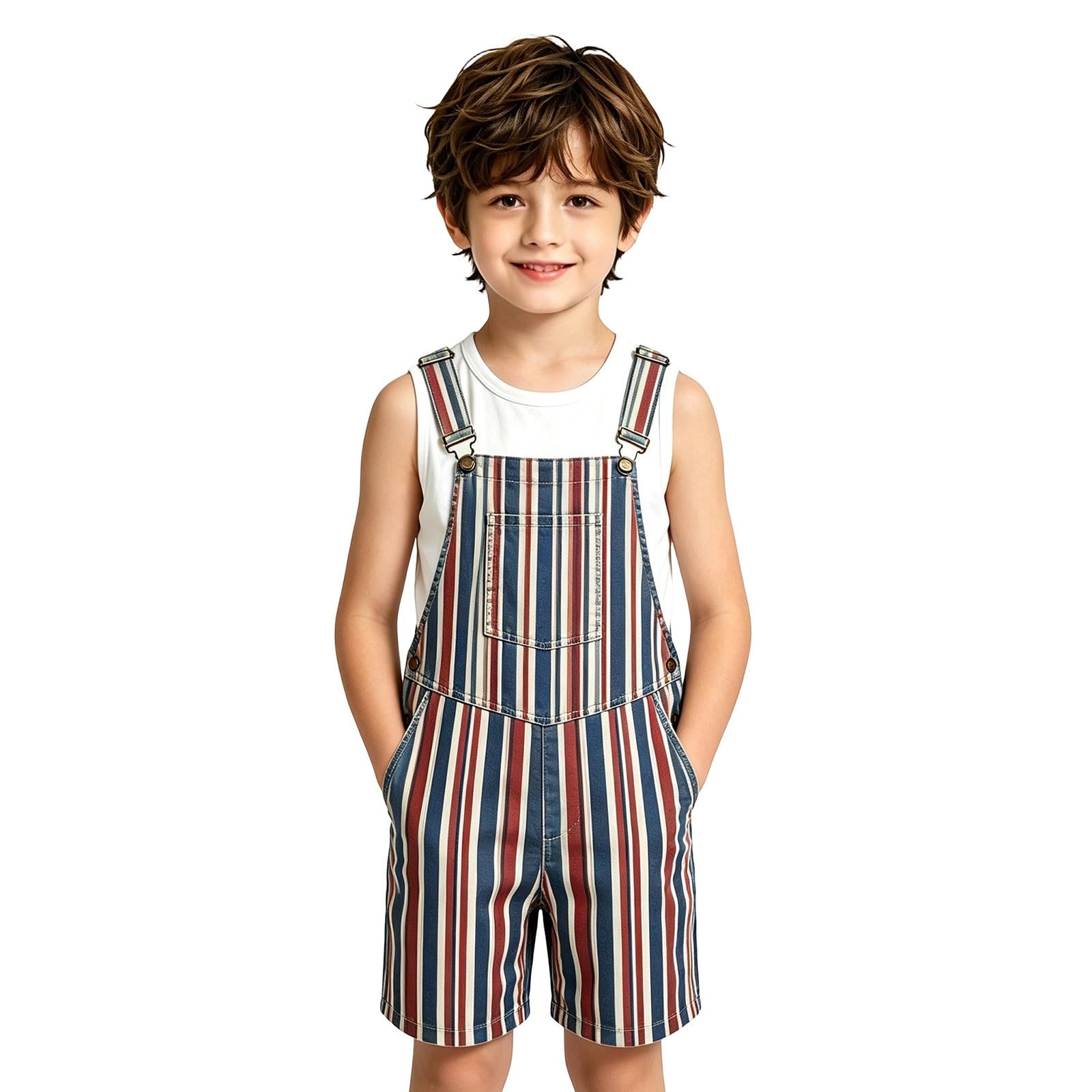 Peto a cuadros y rayas estilo Brit Casual para niños y niñas de algodón cómodo 7