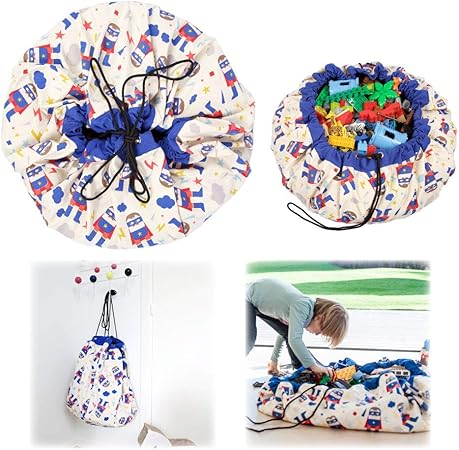 Amazon Co Jp プレイマット おもちゃ 収納 お片付け 赤ちゃん 0歳 厚手 Play Go プレイアンドゴー デザイナーズコラボ スーパーヒーロー 直径140 Pg9969 ベビー マタニティ