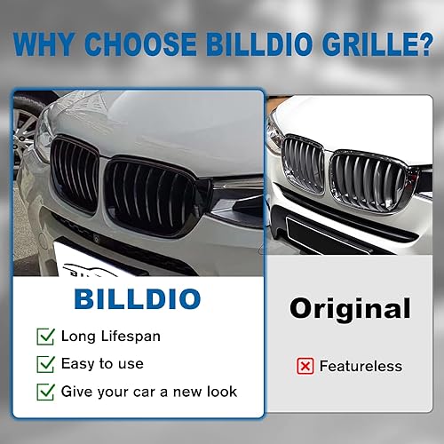 Miniatura 5 de BILLDIO Parrilla F25 F26 - Parrilla de riñón negra compatible con X3 F25 2014-2017, X4 F26 2015-2018, ABS Single Slat Gloss Black