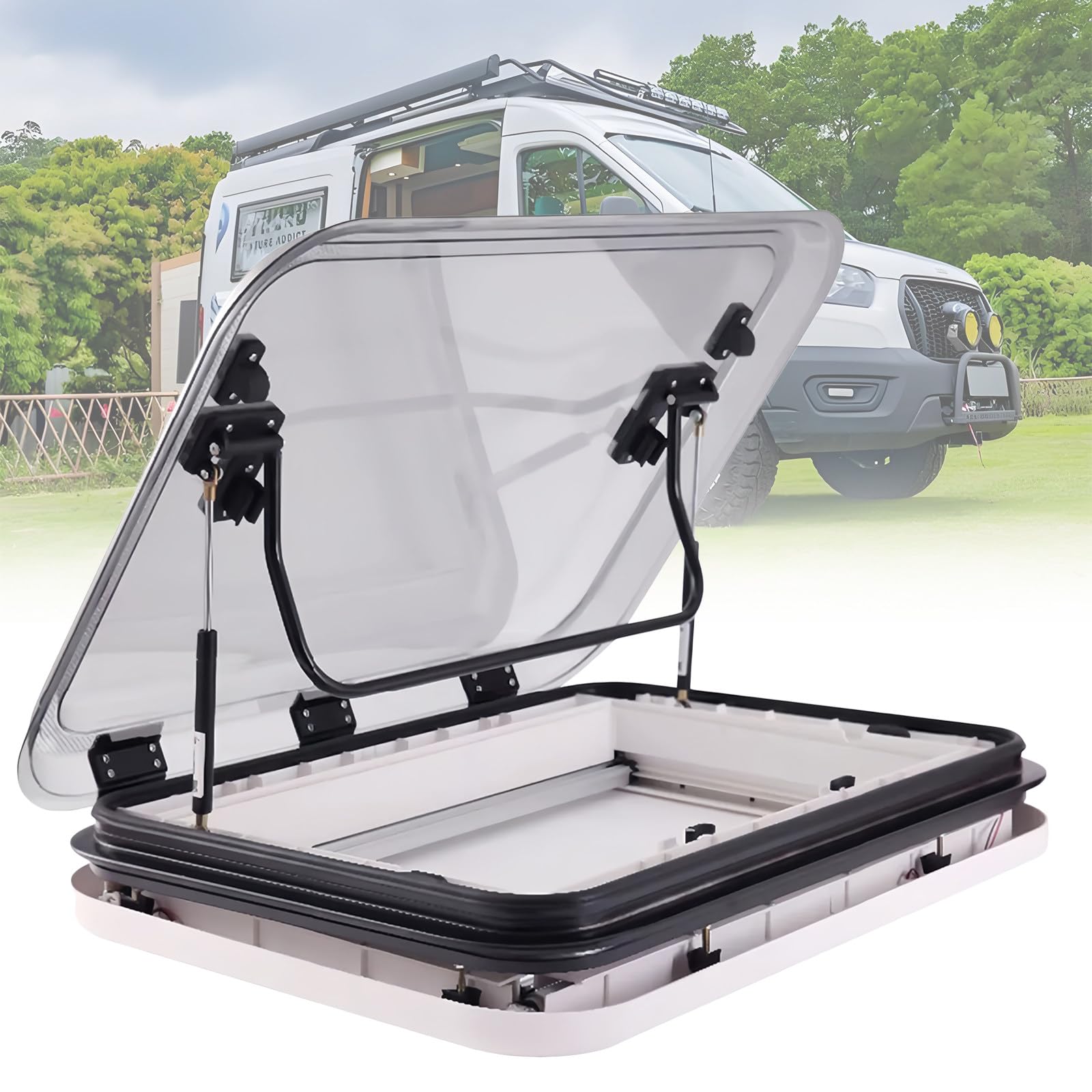 XYFGODEM Ventilation Hatch for Caravan, LED Skylight for RV, Motorhome Window Kit with Mosquito Net and Sunshade, Installation Clip, Applicable Thickness: 25-60 mm, 800 x 500 mm