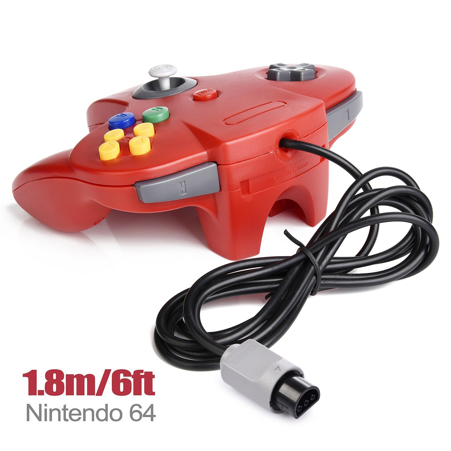 miadore Manette N64 compatible avec console N64,Plug & Play (rouge) | avec joystick 3D de précision amélioré, Plug & Play (Pas la version PC USB)