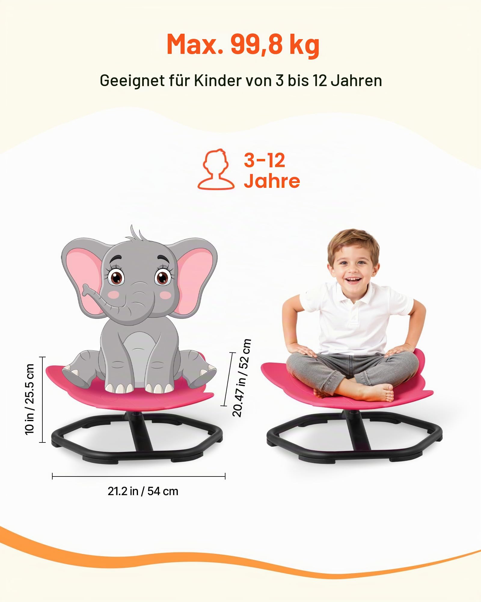 VEVOR Kinderdrehstuhl sensorischer Drehstuhl in Elefantenform, 100 kg Tragkraft, sensorisches Spielzeug mit Rutschfester Metallfuß, zur Förderung von Koordination Gleichgewicht Konzentration, Rot