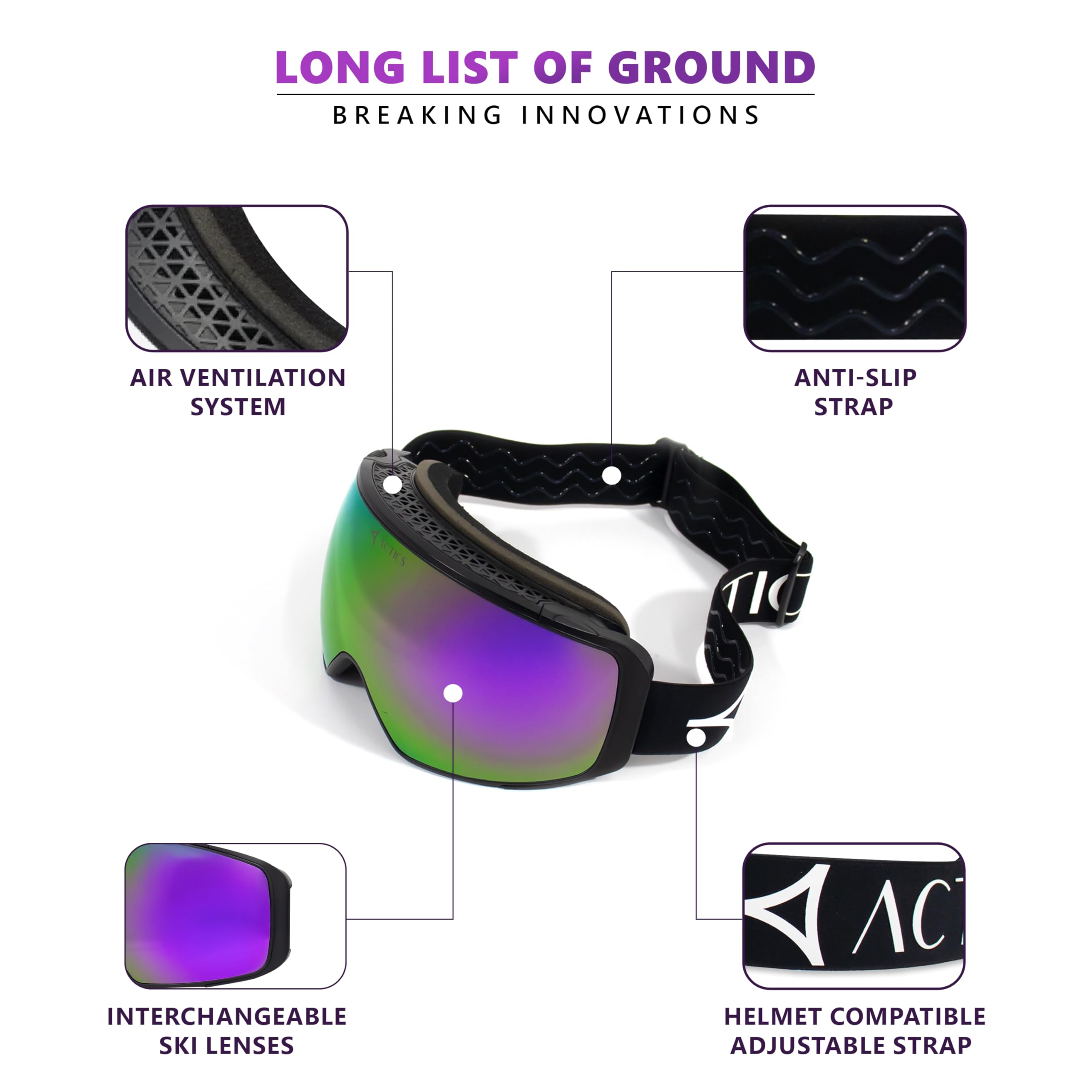 Eagle 1 - Maschera da sci Pro-Level, con potente lente magnetica intercambiabile, protezione UV400 al 100%, per uomini e donne, colore: nero