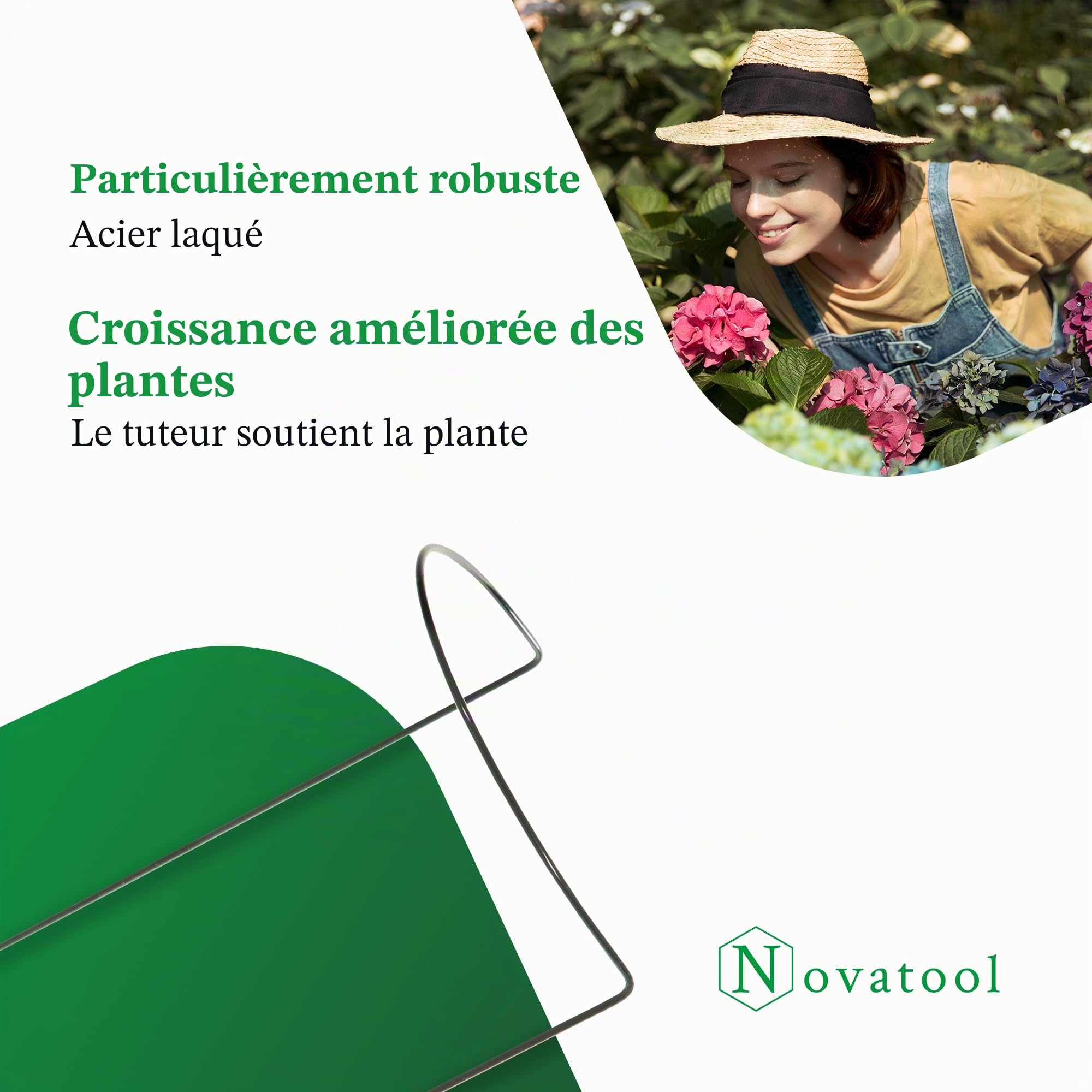 Novatool Lot de 5 supports pour arbustes semi-circulaires de 100 cm de haut et 40 cm de haut - Vert