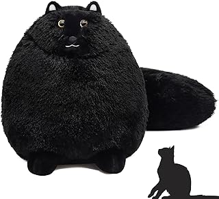 LMTGLDT Black Cat Plush Pillow, Cat Weighted Stuffed Animals, 14" Cute Black Cat Plushie Halloween Stuffed Animal, Soft Cat Body Pillow Gift for Kids Birthday Halloween