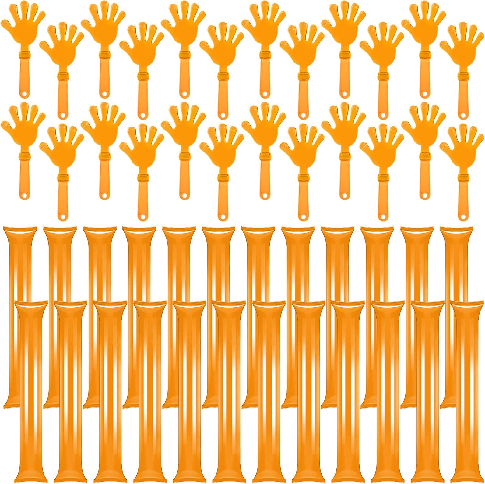 ZCYSRLQIN 48 Pcs Noisemakers Include 24 Hand Clappers 24 Thunder Sticks Cheer Noise Makers for Sporting Events Football Games School Team Spirit Items Party Favors Dance (Orange)