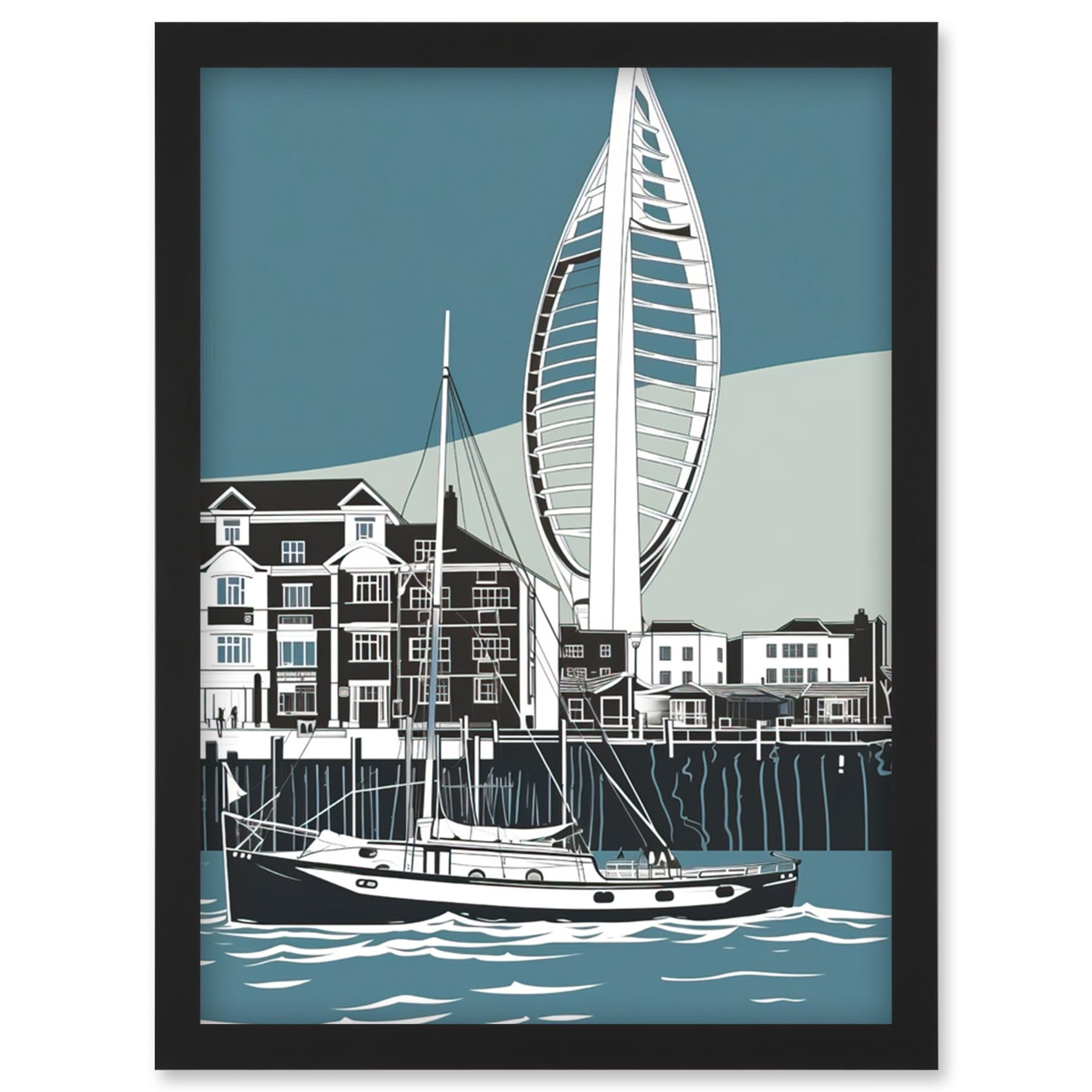 Artery8 Portsmouth Historic Dockyard with Spinnaker Tower Artwork Framed Wall Art Print A4