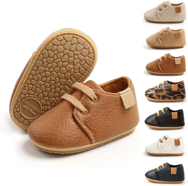 Sonsage Baby Jungen Mädchen Oxford Schuhe PU-Leder Schnürer rutschfeste Sneaker Weiche Gummisohle Kleinkind Lauflernschuhe