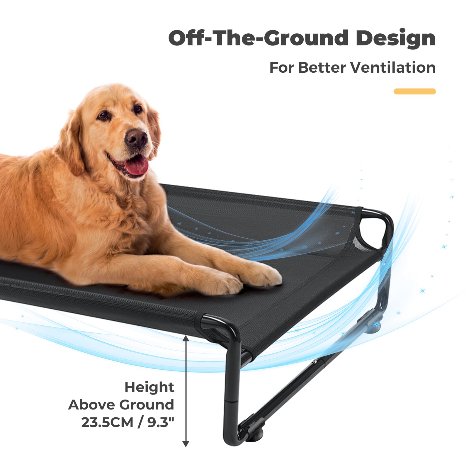 Veehoo Raised Dog Beds for Large Dogs, Washable Dog Cot with Headrest Sides, Outdoor Elevated Dog Bed with Non-Skid Feet, Breathable Mesh, Cooling Pet Hammock for Indoor or Camping, 42", Black - image 4