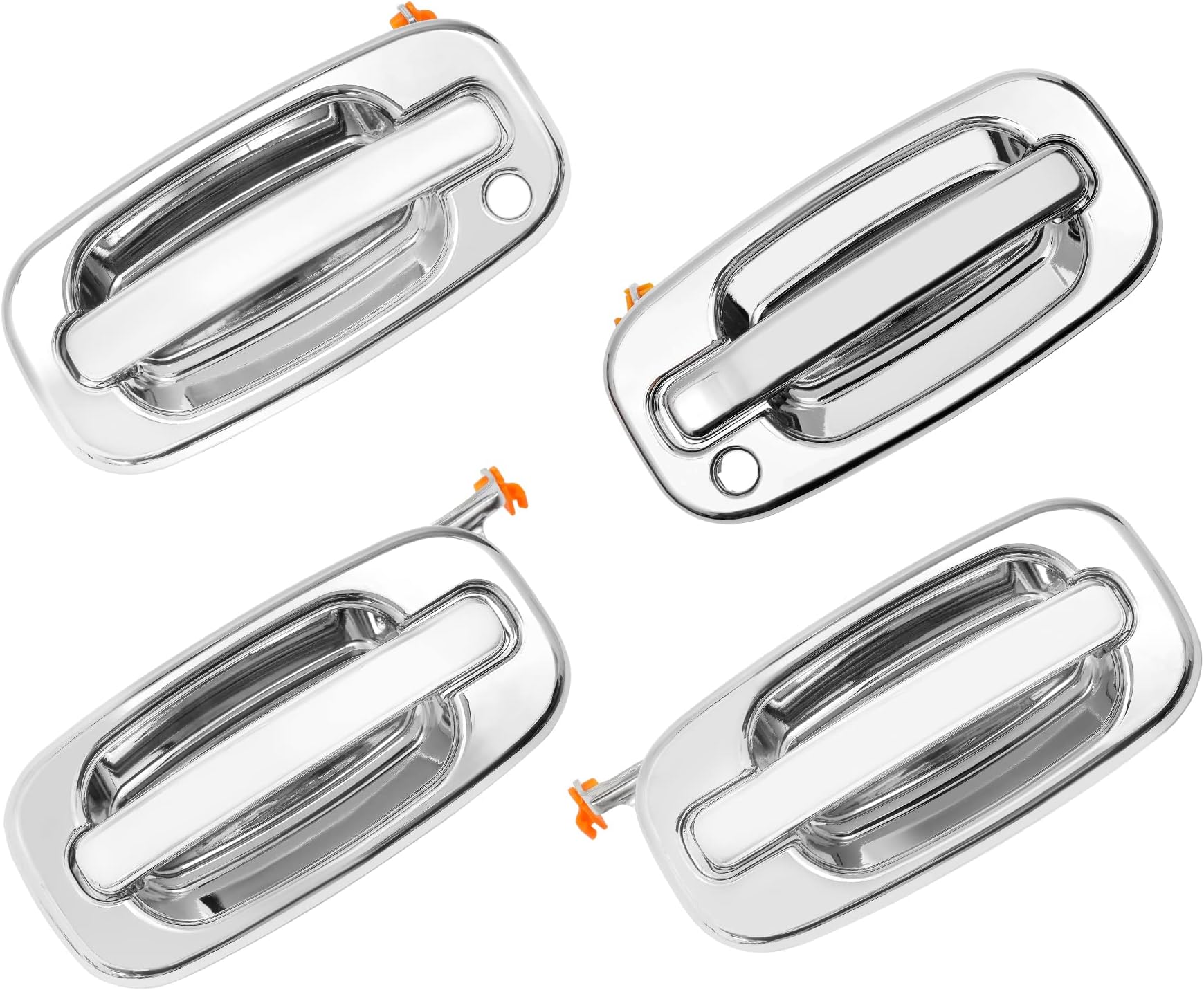 Exterior Door Handles Set, Compatible with 1999-2007 Chevy Silverado Suburban Tahoe Avalanche, GMC Sierra Yukon, Cadillac Escalade, All Chrome, Front & Rear & Left & Right Side | 15034985, 15034986