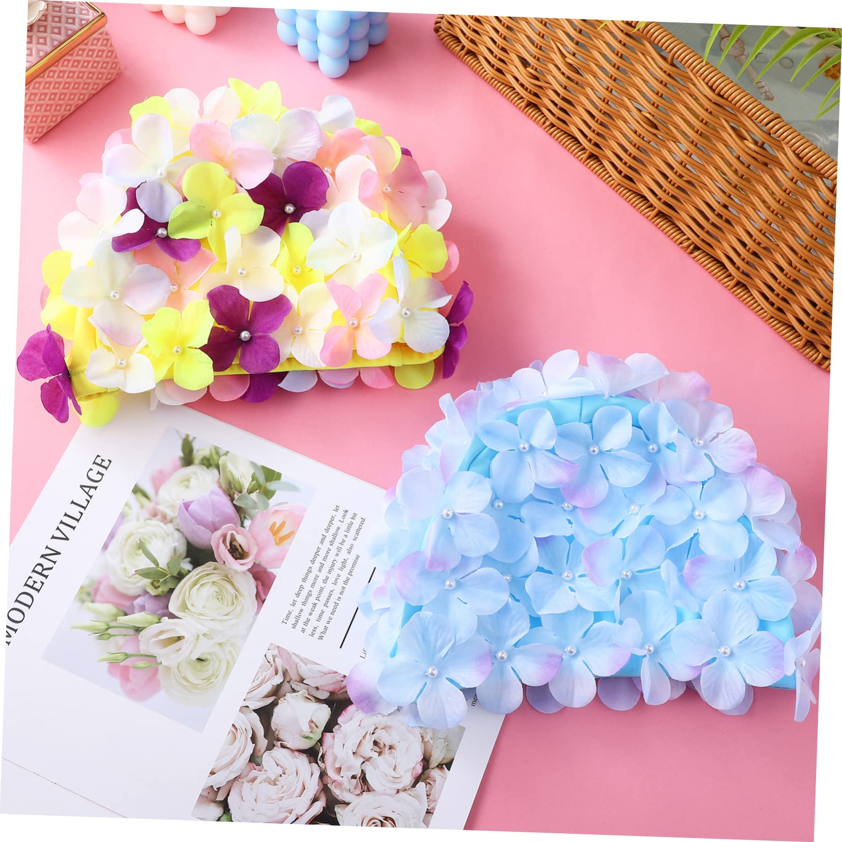 Didiseaon Cuffia da Bagno Donna con Fiori 3D in Nailon (2 Unitá, Design Retrò per Piscina e Spa)