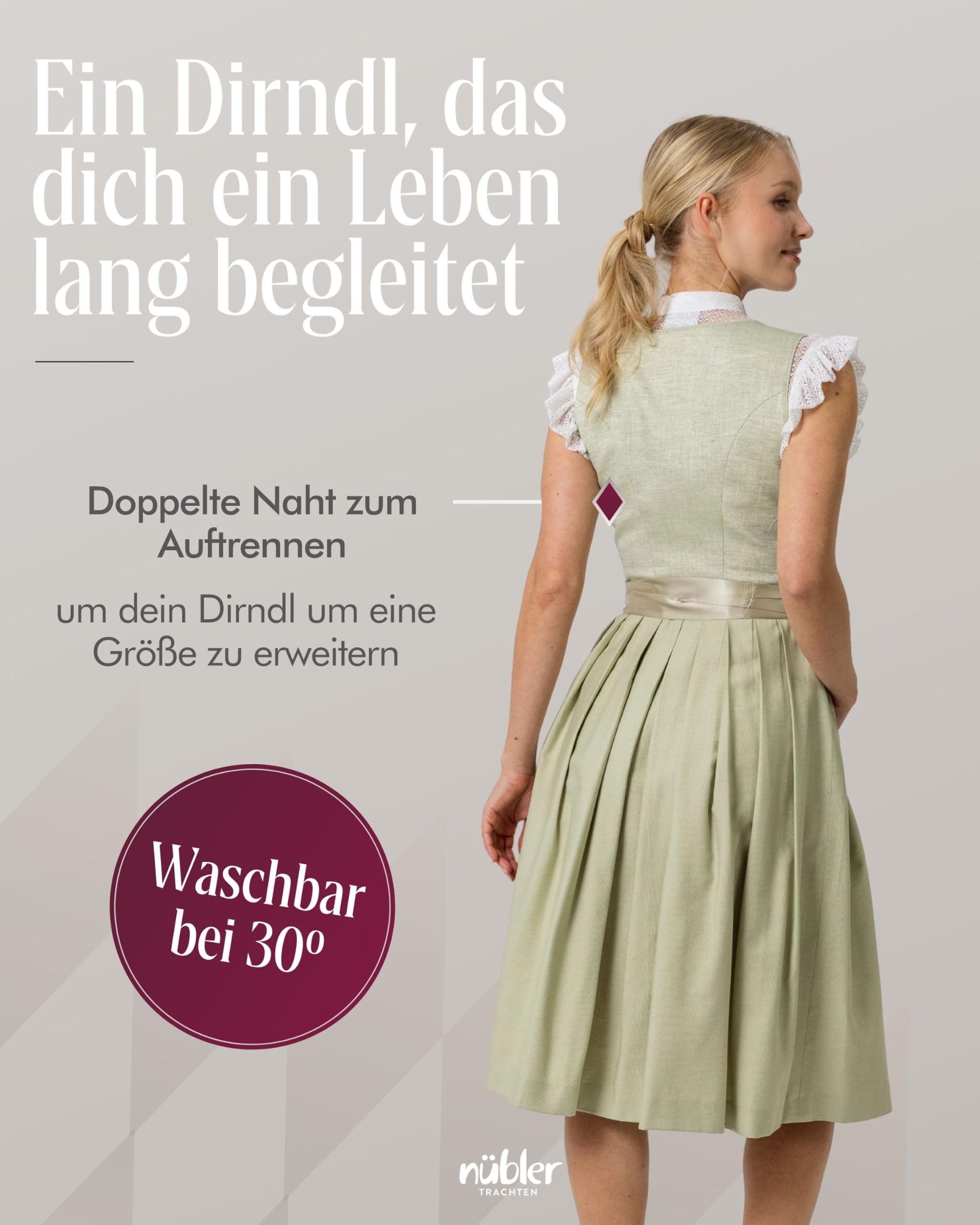 Nübler Dirndl mini Damen - 2 teilig inkl. Kleid und Dirndl Schürze, Rocklänge 58cm - Moderne bayrische Tracht, Kisha Lindgrün