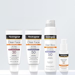 Neutrogena Clear Face Sunscreen Lotion for Acne-Prone Skin, Broad Spectrum SPF 50 Facial Sunscreen for Oily Skin, Oil-, Fragrance- & Oxybenzone-Free Water Resistant Sunscreen, 3 fl. oz