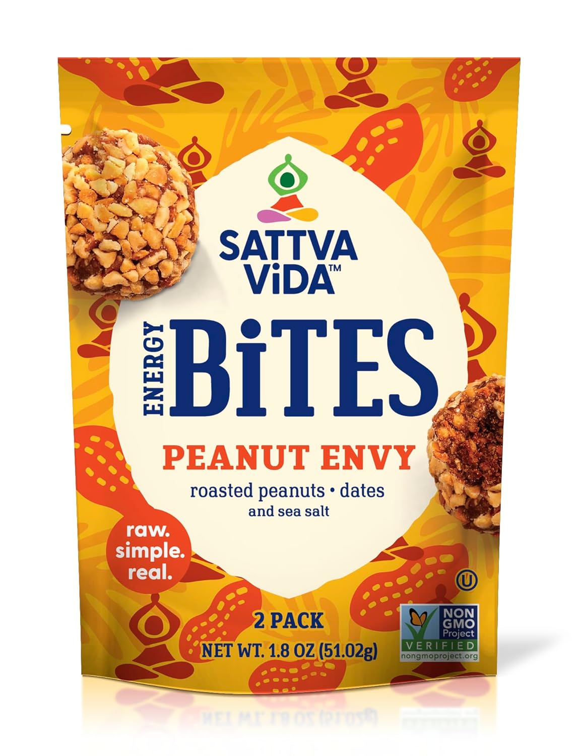Sattva Vida Energy Bites - Peanut Envy - Case of 10 with 2 Pieces per Pack, Peanuts and Dates - Date Balls