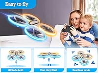 Vista 5 de Q9s Drones para niños, dron RC genial con retención de altitud y modo sin cabeza, cuadricóptero de pasatiempos con luz azul y naranja, 2