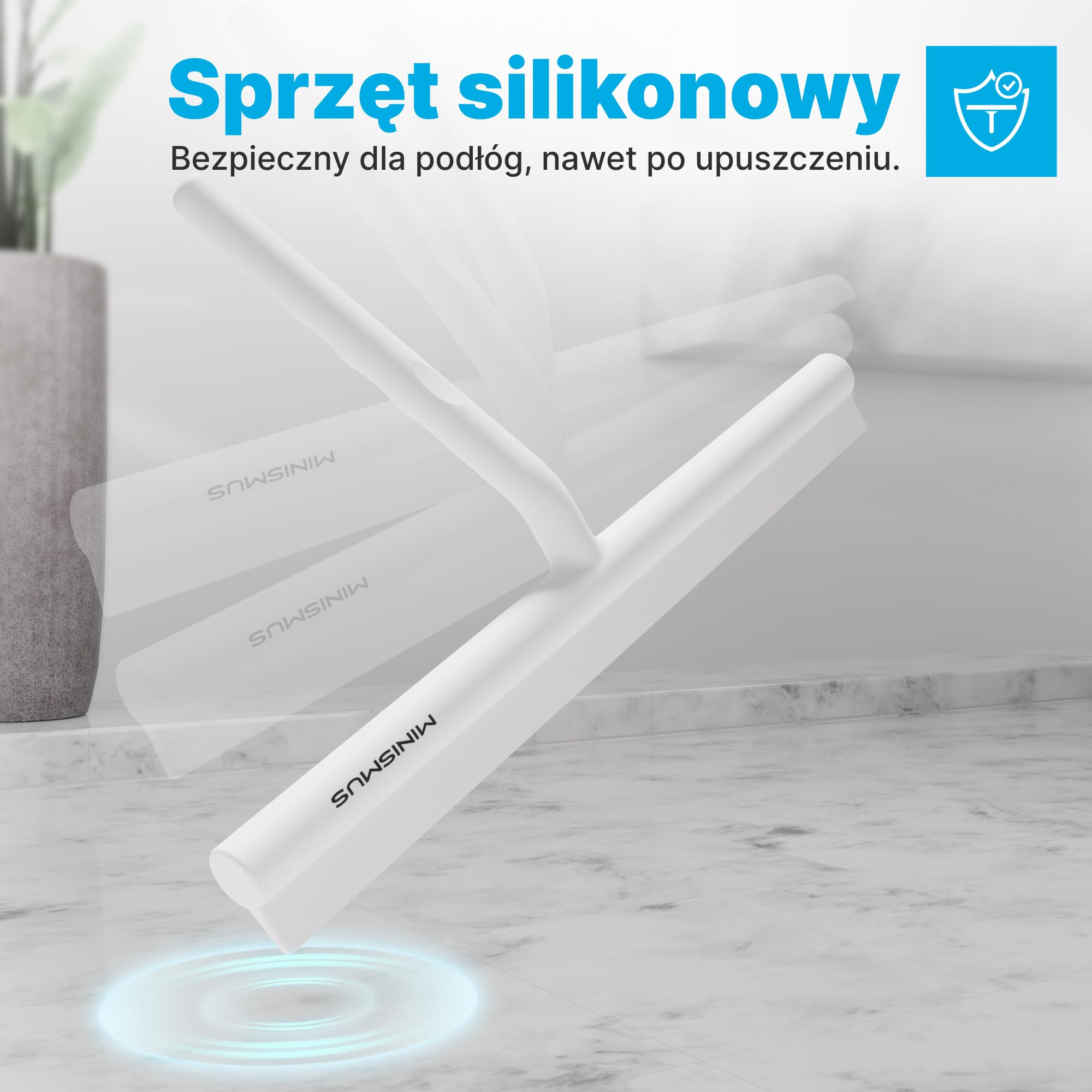 Minismus Szczotka do szyby do prysznica, łazienki, płytek, luster, okien, w zestawie uchwyt magnetyczny bez wiercenia, samoprzylepny, nowoczesny design (Biały, 28 cm)