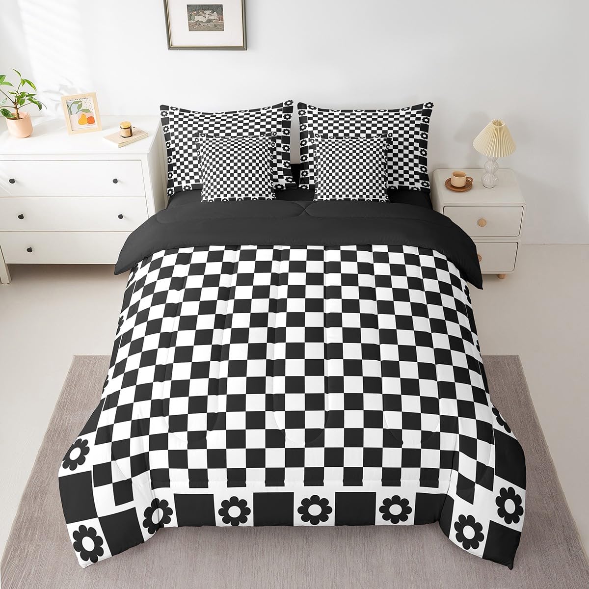 Parure de lit 7 pièces avec couette et draps pour chambre double moderne