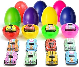 YIMIPHER 12 Filled Easter Eggs with Pull Back Cars, Toy Prefilled Plastic Easter Egg for Kids, Easter Hunt Party Favors Basket Stuffers, Easter Goodie Bags Fillers