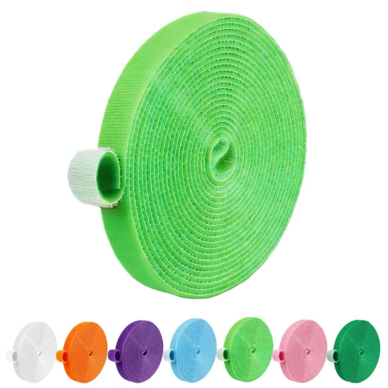 IFNOW 32FT Reusable Fastening Tape Cable Ties Double-Sided Hook-and-Loop Cable Management Tape Strength and Durability 0.4''/Width (1, Light Green)