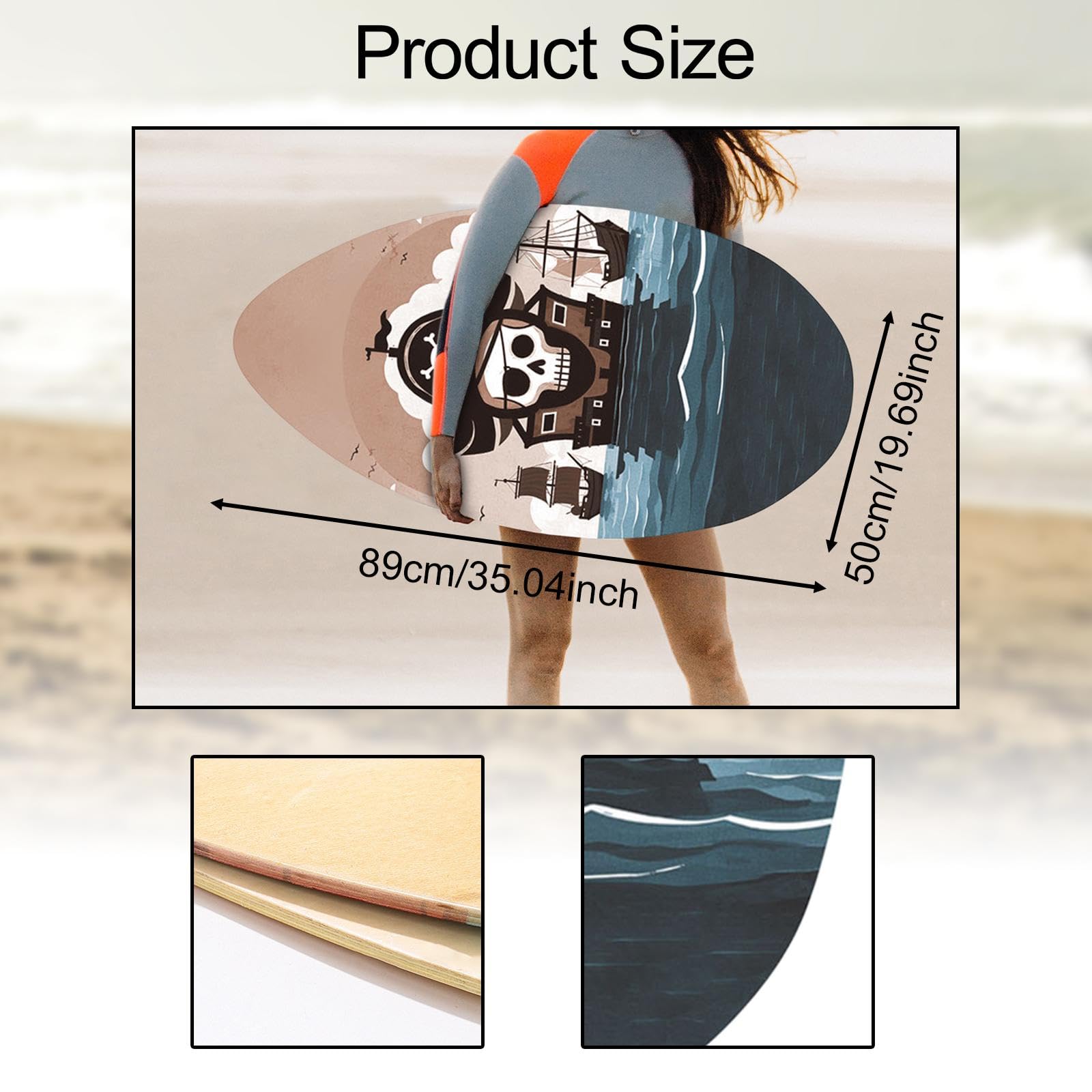 Skimboard Piccola tavola da Surf, 35 Pollici, in Piedi, Leggero, Legno, Board di Sabbia da Spiaggia Skim Board per Bambini per Principianti