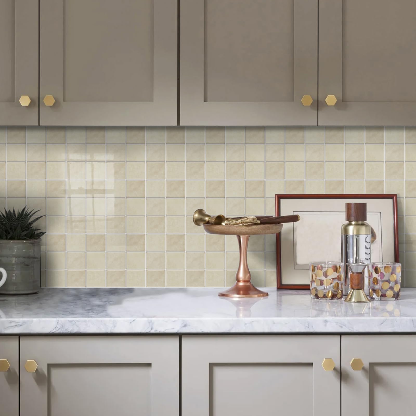LMYSXAOZ Stick on Tiles 17x23CM Light Khaki Tile Stickers Transfers for Bathroom Kitchen,Peel and Wall Self Adhesive Vinyl Waterproof Oil Proof Home Decor