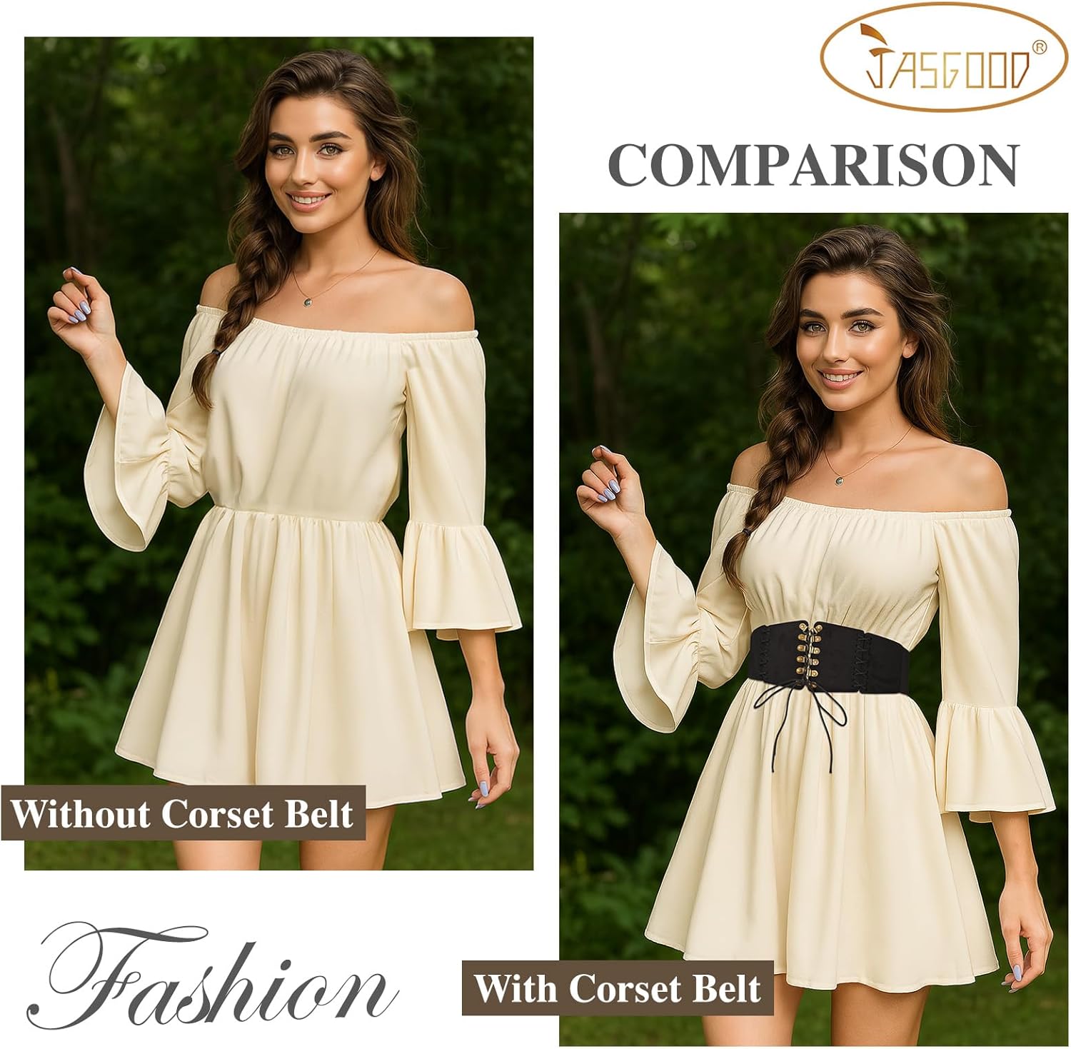 JASGOOD Women Elastic Corset Waist Belt Lace-up Tied Waspie Corset Suede Belts for Dress Halloween Costume - Image 7