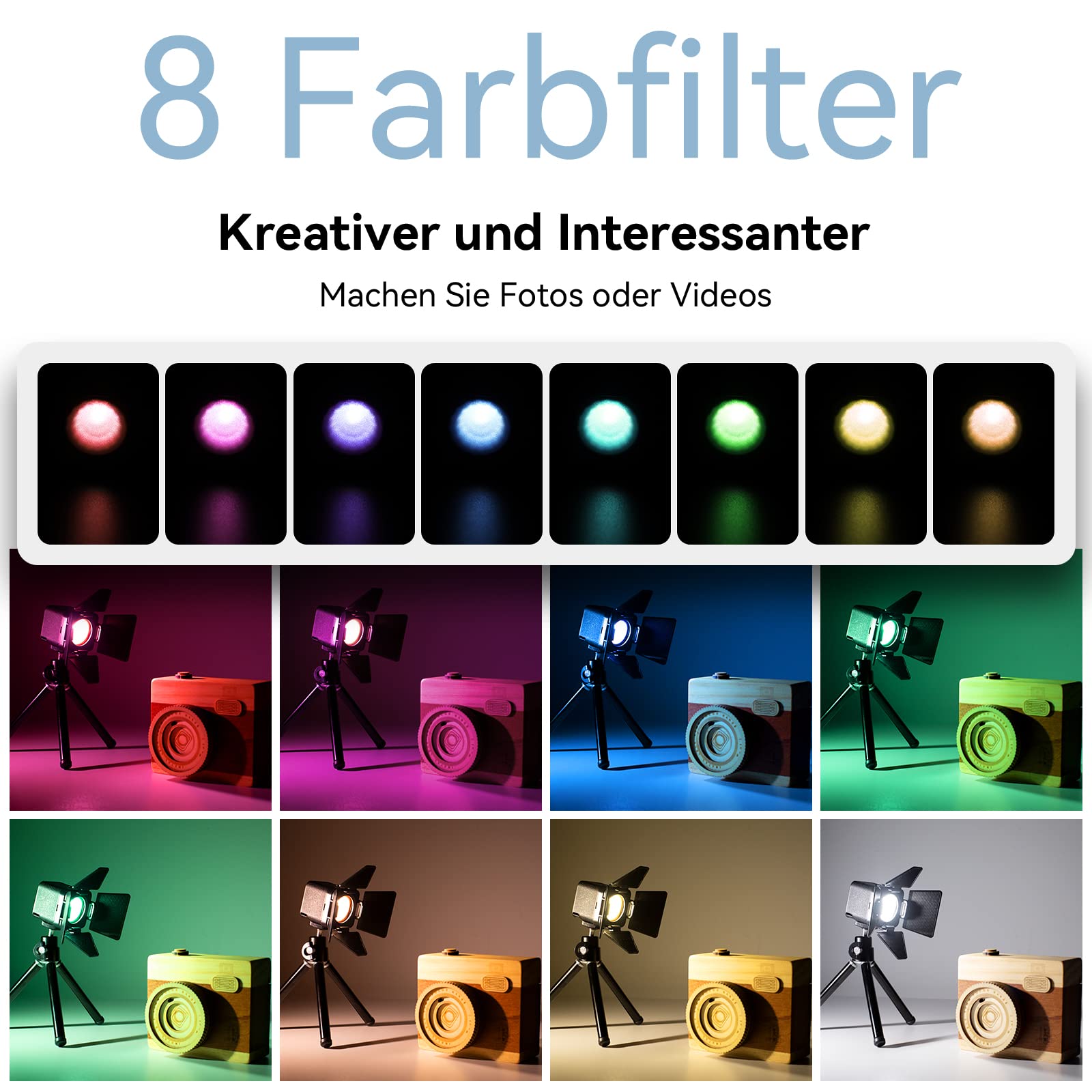 SMALLRIG LED VideoLicht, Led Video Light Mini, Regenfeste Beleuchtungsset Mini Cube mit 8 Farbfiltern, Dimmbares Fill-Fotografielicht 5600K CRI95 für Smartphone, Vlog, Action und DSLR Kamera - 3405