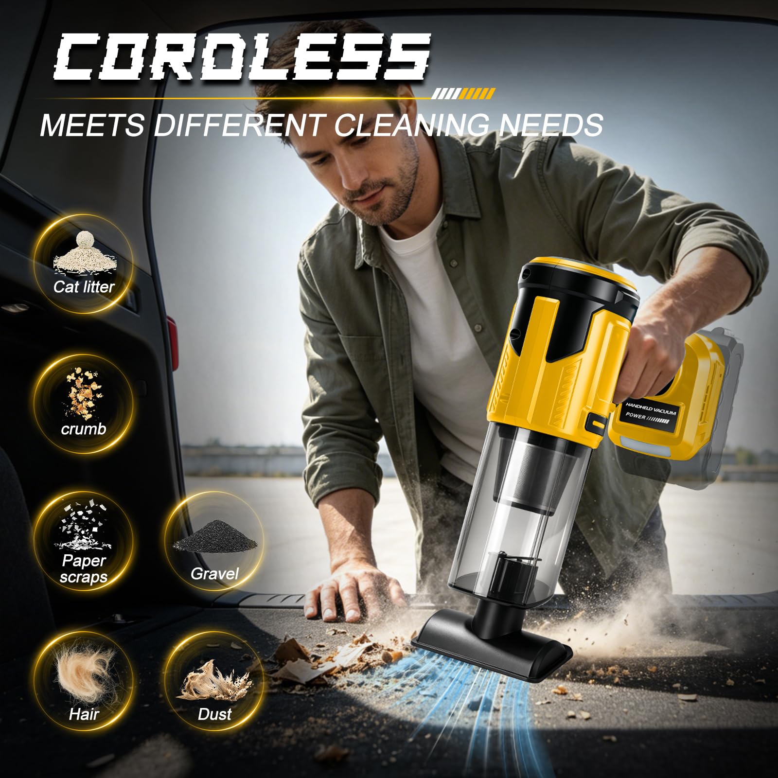 WingFly Aspiradora de mano inalámbrica compatible con batería Dewalt de 18 V, 20 V | 10KPa Mini Aspiradora Inalámbrica, Aspiradora de Coche Portátil para Coche, Hogar y Mascotas