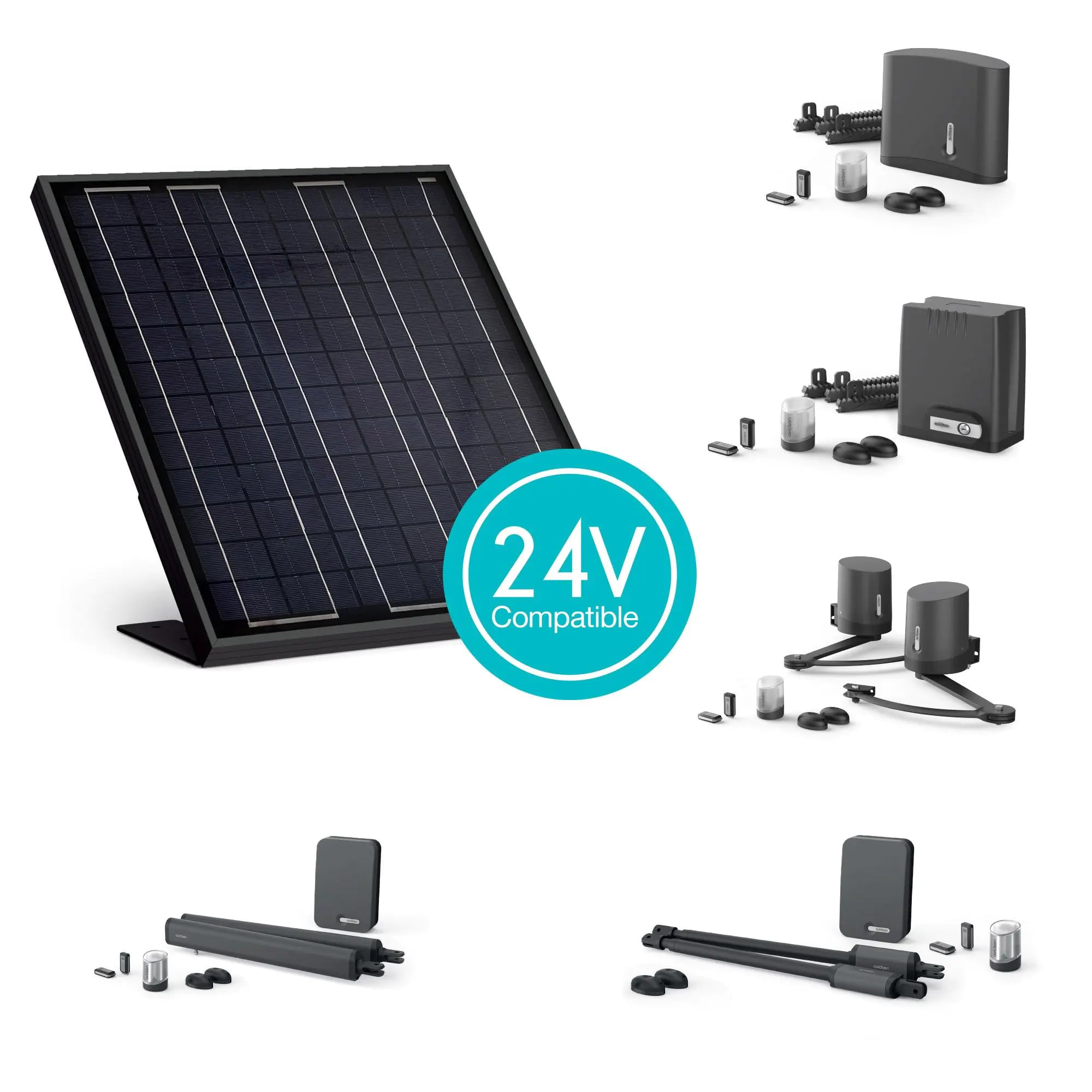 Kit Solar Avidsen para Motor de Puerta con Batería de Litio Integrada | Panel monocristalino de 20 W, batería de litio 24 V/6 Ah, IP44, 10 ciclos diarios, cable de 2 m y soporte de 45°.