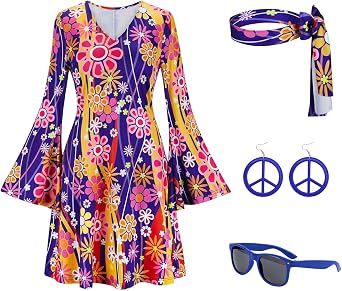 Kranchungel 70s Disco Costumes for Women Disco Party Dress 70s Outfits - Hippy Halloween Costume for Party-goers Aged 25-35
