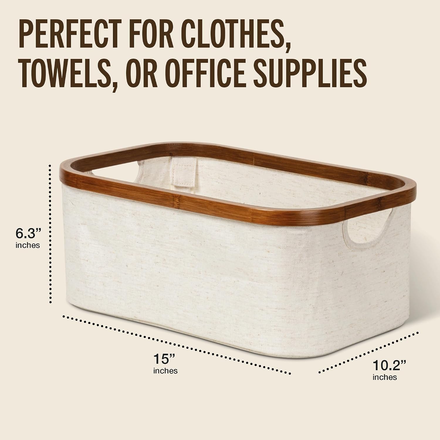 Bigso Storage Basket for Organizing Home & Office - Collapsible Storage Bin, Decorative Basket with Handles and Bamboo Frame - Made of Fabric and Recycled Fiberboard Base - 15 in x 10.2 in x 6.3 in