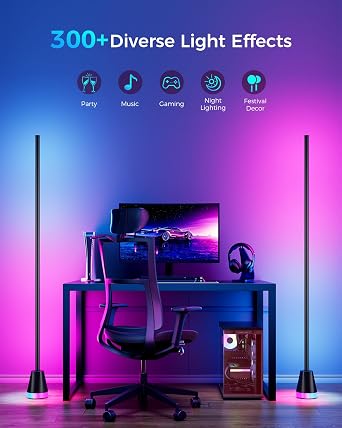2 Pack RGB Corner Floor Lamp with APP & Remote, 65 LED Floor Lamp with APP and 16 Million Colors, 300+ Preset Scenes, Music Sync - Mood Lighting for Living Room, Bedroom [Energy Class F]
