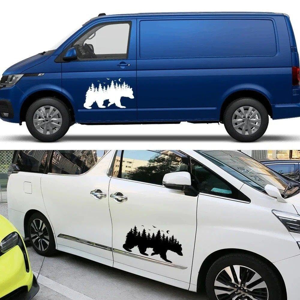 Bär Natur Wald RV Vinyl Aufkleber Karosserie Aufkleber Wohnmobil Caravan Van Camper Auto Dekoration Aufkleber Zubehör Fahrzeugaufkleber(Glossy Black,90x54cm)