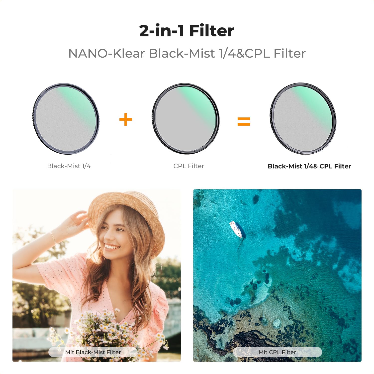 K&F Concept Nano-K Serie 2-IN-1 Filter Black-Mist 1/4 Filter&Polfilter 67mm,Promist Filter&CPL Filter