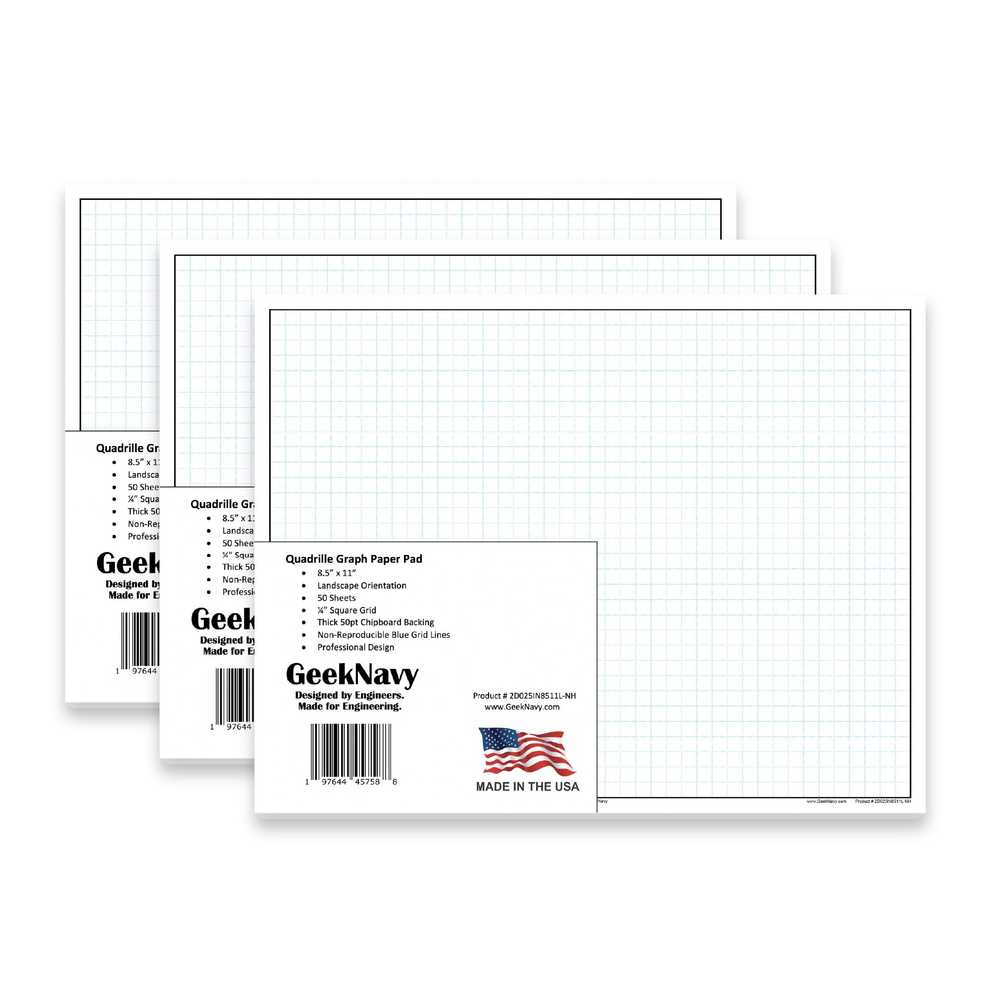Papier quadrillé haute luminosité GeekNavy à bordures pour dessin