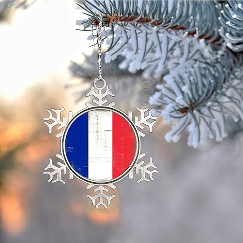 Miniatura 5 de LITTLEGROVE SEEDS Adornos de copo de nieve con la bandera nacional de Francia, adornos de árbol de Navidad de Francia, recuerdo de la ciudad del