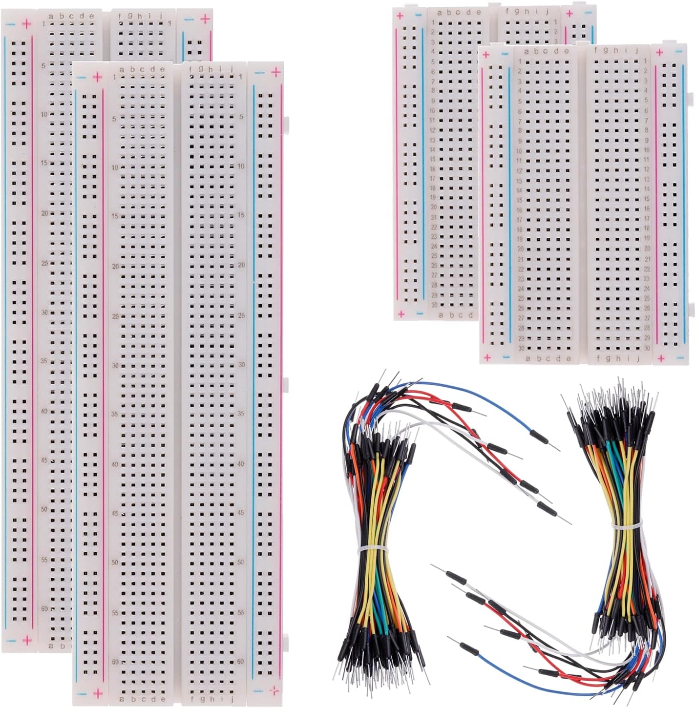BOJACK 3 Values 130 Pcs Solderless Breadboard 4 Pcs 830 Tie Points & 400 Tie Points & 126 Pcs Flexible Breadboard Jumper Wires