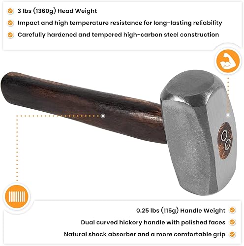 Miniatura 13 de Blacksmiths' Hammer 0000811-1000 Herramienta profesional de forja para metalurga, patrón sueco, cara cuadrada redonda, martillo de ingeniero