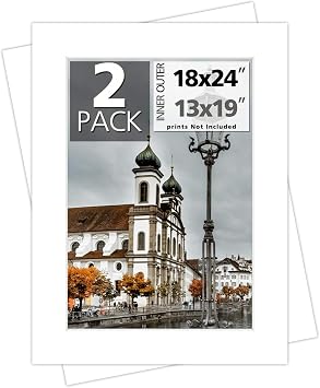 Mat Board Center, Pack of 2, 18x24 for 13x19 White Color Mats