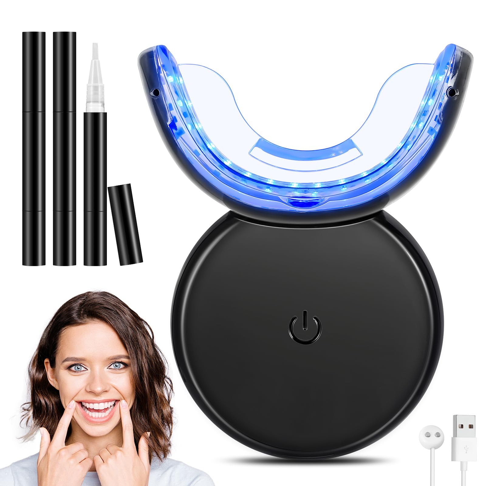 Kit Sbiancante Denti, Sbiancamento Denti Professionale con 32X LED Lampada Sbiancare e 3Pcs Gel Sbiancante per Denti, Rimuovi Rapidamente le Macchie Teeth e Sbiancamento Immediato, Efficace e Sicuro