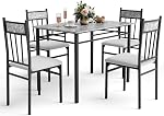 NAFORT 5 Ensemble de table à manger pour pièces 4, Table de cuisine en marbre faux et chaises 4, Table moderne de salle à manger rectangulaire avec chaises à manger rembourrées, mobilier de cuisine en métal et bois
