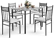 NAFORT 5 Piece Dining Table Set for 4, Faux Marble Kitchen Table and Chairs Set of 4, Vintage Rectangular Dining Room Table with Cushion Padded Seat, Metal and Wood Dining Set Kitchen Furniture, Grey