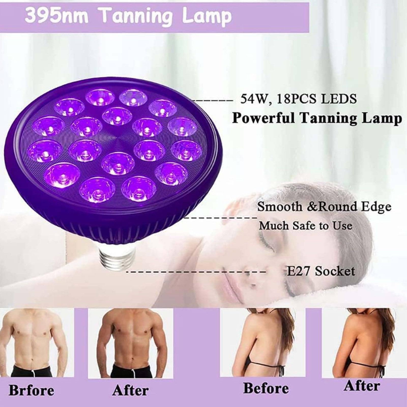 Lámpara de Sol púrpura UV de 54W, 18 Bombillas LED, Soporte Plegable, Altura Ajustable, Antifaz Incluido, Dispositivo de Bronceado Corporal y Facial