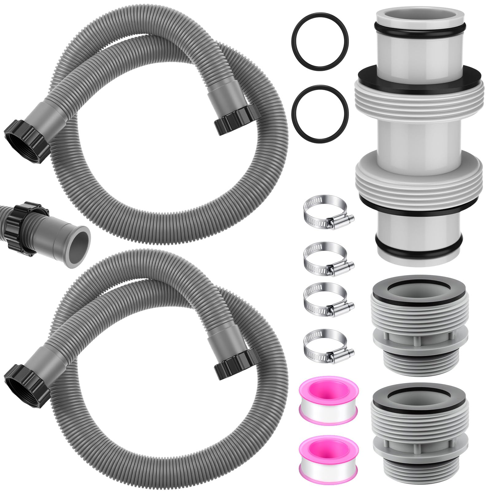 Photo 1 of Innconee 2 Pack 1.5"x59" Pool Pump Hose Kit for Above Ground Pool Compatible with Intex 29060E, with Straight 1.5" Connector, 2 4560 Conversion Adapter (40mm to 1.5") for Sand Filter Saltwater(Gray)