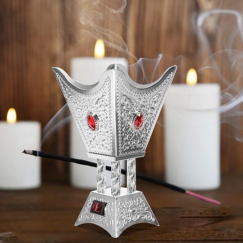 Miniatura 4 de Quemador eléctrico de Oud portátil, quemador de incienso de metal, antigüedad, soporte para incensario de escritorio, centro de mesa