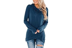 Womens Cowl Neck Sweatshirts Casual Drawstring Pullover Tops