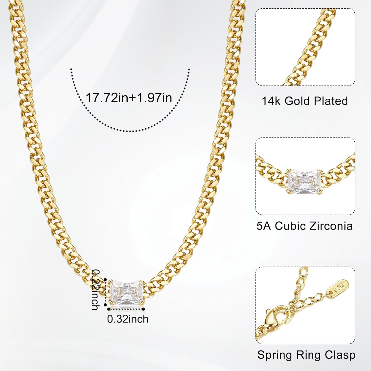 Gold Necklace for Women 14K Gold Plated Dainty Cuban Link Chain Choker Necklaces Small Cubic Zirconia Pendant Minimalist Jewelry Gift for Her - Image 6